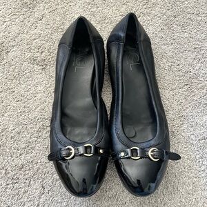 AGL Women's Size 42 Monika Cap Toe Ballet Flats Black Leather Buckle Italy